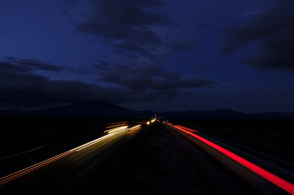 night highway headlights