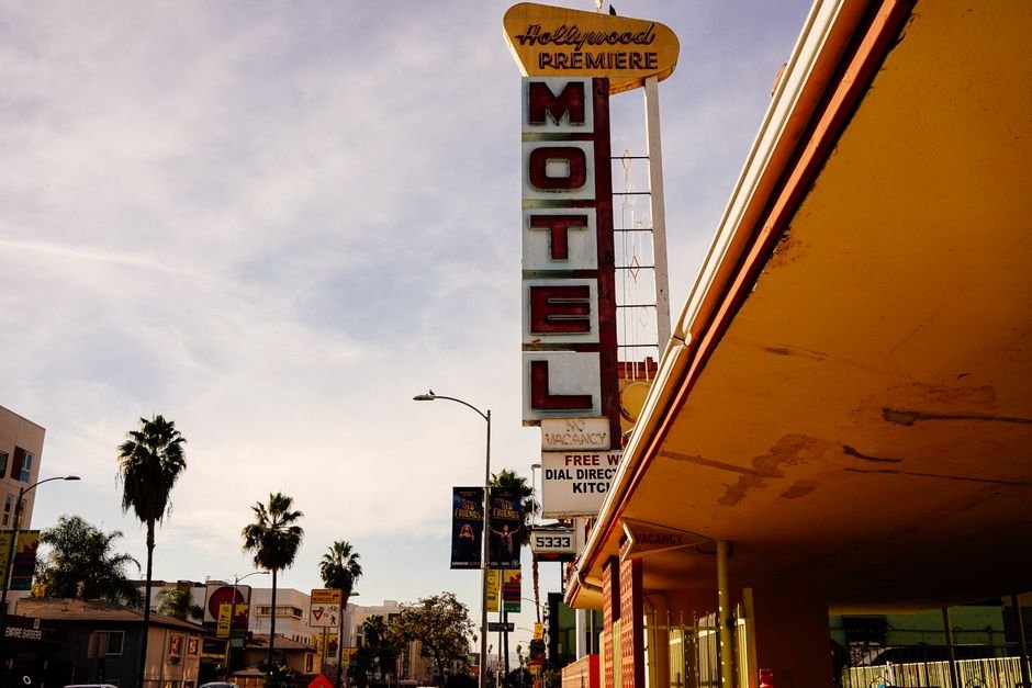 motel neon sign dusk